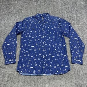 Brooks Brothers Red Fleece Shirt‎ Mens Medium Nautical Print Long Sleeve Casual